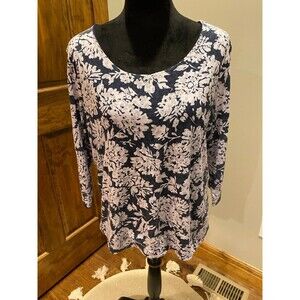 Croft and Barrow Petite XL Pullover 3/4 Sleeve Navy White Casual Top Relaxed Fit